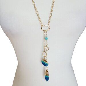 Illuminata Long Y Necklace Gold Tone Hammered & Enameled NEW Costume Jewelry